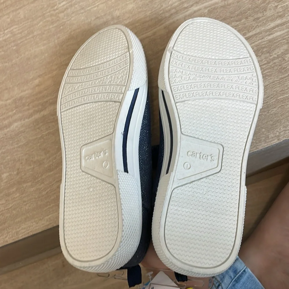 CARTERS NWT Girls Size 2 Mary Jane Shoes Navy Blue White Flats Bow Casual - Picture 6 of 11